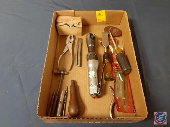 Air Ratchet Tool, Pliers, Carpenters Chalk, Chisels. Screwdriver, T-Bevel Tool, Advertising Key