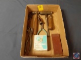 Vintage Hex & Square Nut Driver for Bit Brace Sockets, Vintage Pipe Wrench, Vintage Wood Handle,