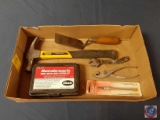 Stanley Hammer Fiberglass, Crescent Wrench, Pliers, Hobby Knife, Blair Rotabroach Sheet Metal Hole