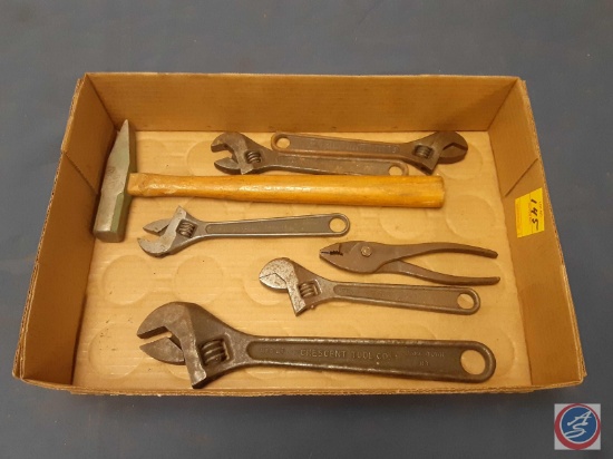 Vintage Cross Peen Hammer, Assortment of Crescent Wrenches, Pliers... ...