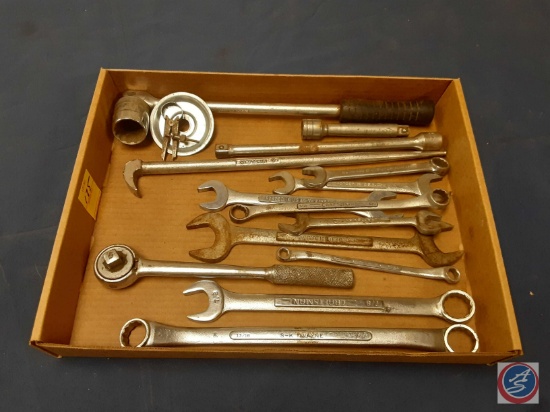 Assortment of Open End, Closed End, Combination Wrenches, Extensions, Breaker Bar, Pry Bar w/Rolling