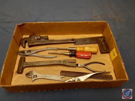 Vintage Box Terrier Wrench, Pliers, Screwdrivers, Pipe Wrench, T-Square, Wire Cutter, Chisel,