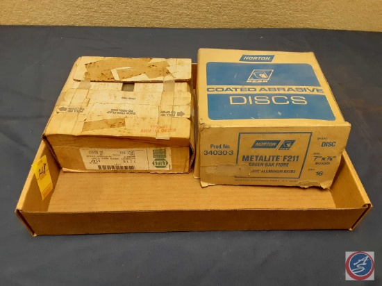 Box of Napa Autobody Green Back Sander Discs 7X7/8 part no.1147, Box of Norton Coated Abrasive Discs