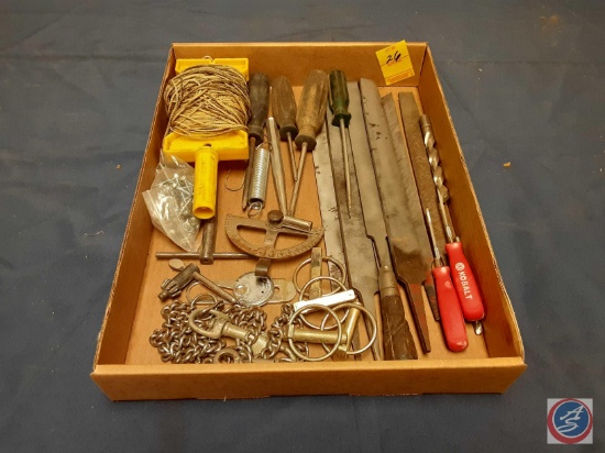 Metal Files, Drill Bits, Linch Pins, Screws, Punch, Nylon String on carrier