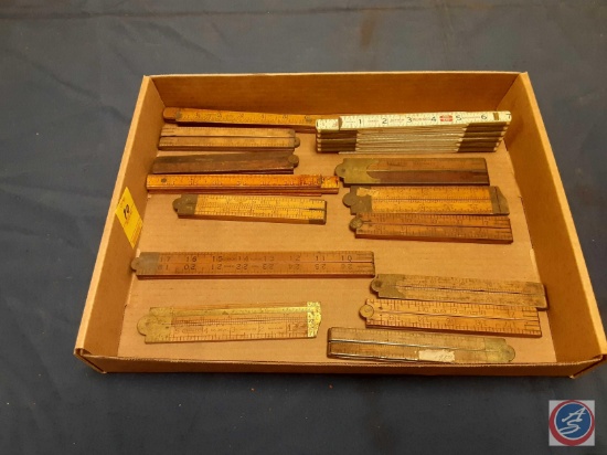 Assortment of Vintage Folding Rulers Brass/Wood