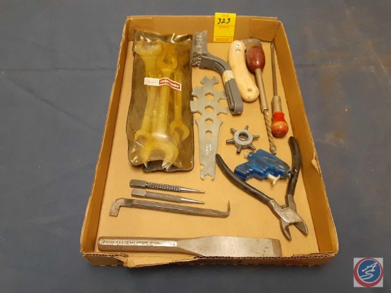 Chisel, Craftsman Open End Wrenches, WIre Brush, Punches, Wire Cutters, Vintage Screwdrivers