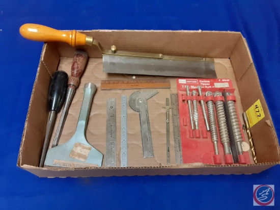 Craftsman Carbide Tipped Masonary Drill Bits, Chisels, Vintage Rulers and Protractor, Reversible