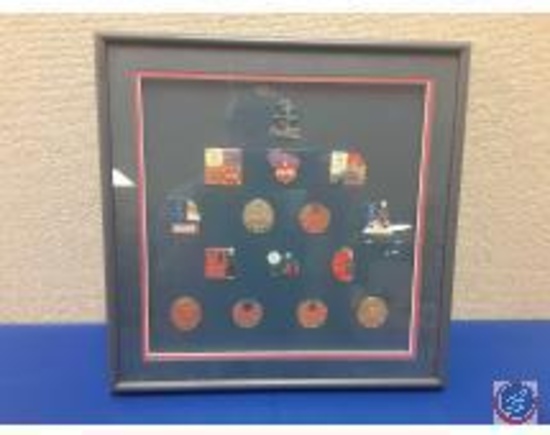 Coca Cola pins in frame 12 x 12