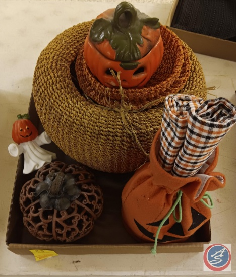Wicker pumpkin and pumpkin decor