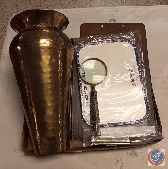 Frame, portfolio, clipboard, Dry erase board, magnifier glass, and vase