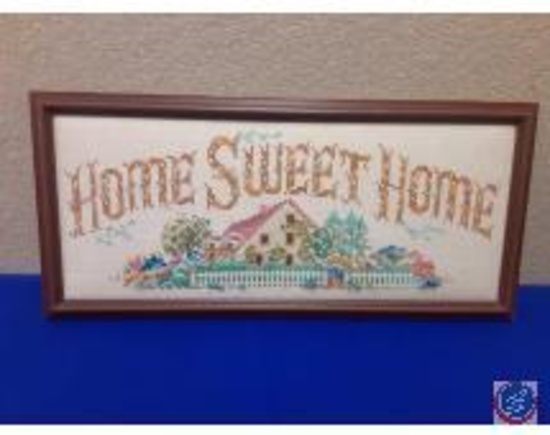 "Home Sweet Home" embroidery in frame 23 1/4 x 10 1/2