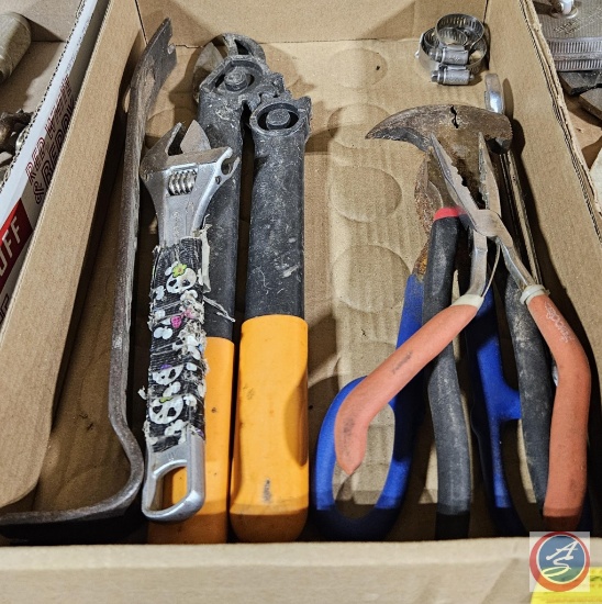 Pruners, prybar, tin snips, and needlenose pliers