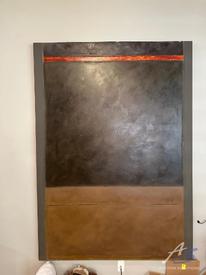 7' x 5' acrylic painting - gray, brown and orange stripe