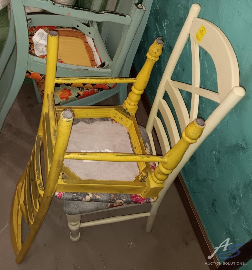 (1) White & (1) Yellow, Wooden & Upholstered Sitting Chairs with Matching Upholstery