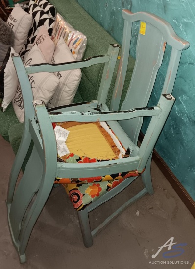 (2) Light Blue Wooden and Upholstered Sitting Chairs
