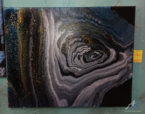 Canvas Painting Black/Silver Swirl