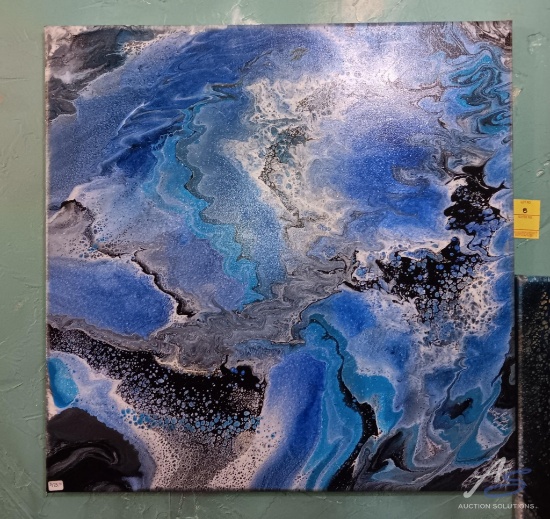 Canvas Painting Blue/Black Swirl