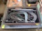 Metal Box with C Clamps, Drill Bits, and Other Items