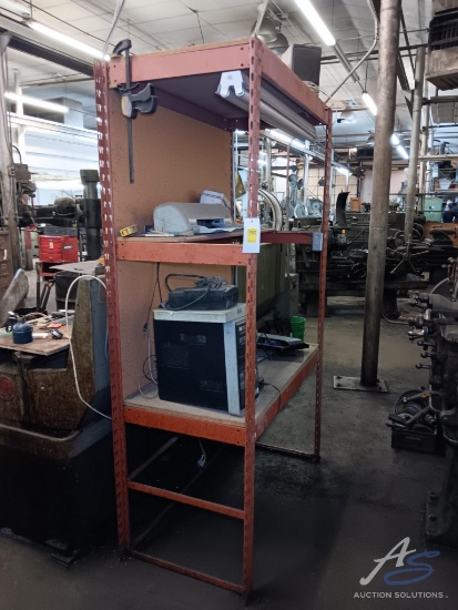Red Metal Shelving Unit and Contents 84 x 52 x 24