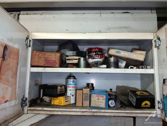 Metal 2 Door Cabinet and Contents 30 x 13 x 18