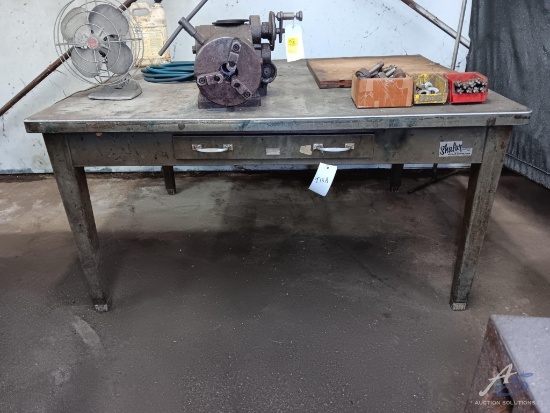 Metal Table with Drawer and Contents