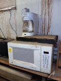 GE Microwave, Proctor Silex Coffee Pot, and Sony Stereo
