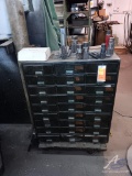 Green Metal Cabinet with 27 Metal Drawers and Contents 31 x 14 x 37
