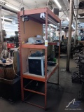 Red Metal Shelving Unit and Contents 84 x 52 x 24