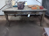 Metal Table with Drawer and Contents