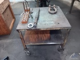 Rolling Wooden Table and Contents