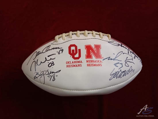 Full Sized Football: Autographed by All 3 Nebraska Cornhuskers & Oklahoma Sooners Heisman Winners
