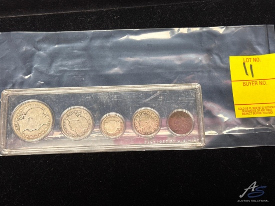 1903 Liberty Half, 1903 Quarter, 1906 Mercury dime, 1906 V Cents piece, 1902 Indian Head Penny