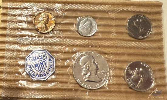 1956 US mint set silver Philadelphia wheat cent through half