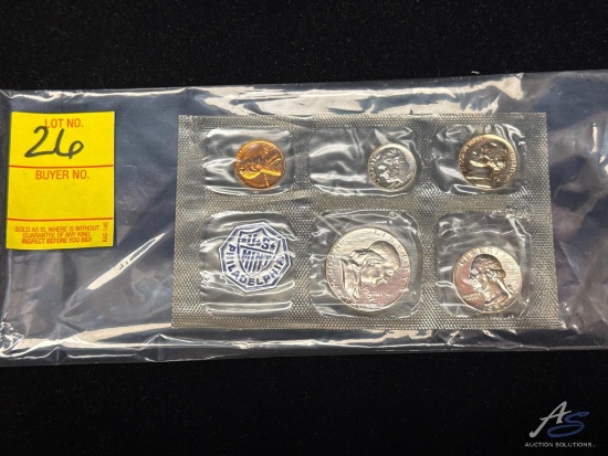 1957 US Mint Set, silver PA Mint wheat cent through half