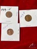 (2) 1919P Lincoln Cents, & (1) 1919S Lincoln Cent