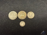 1943 Liberty Half, 1963 Franklin Half, 1927 Liberty 25 cent, 1943 Mercury Dime 90% Silver