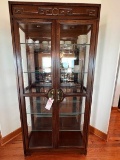 Wood Curio cabnet with glass doores and glass shelves