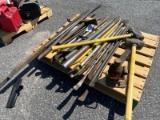 Pallet of sledge hammers, pry bars, misc