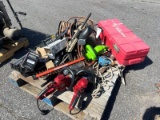 pallet of misc air tank, air real, polaris toolbox