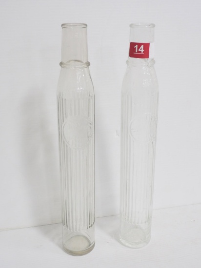 (2) Tall glass Tiolene Motor Oil bottles
