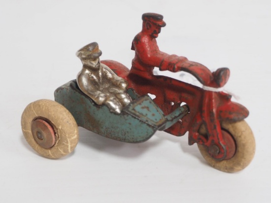 Cast iron Policeman Motorcycle with Side Car