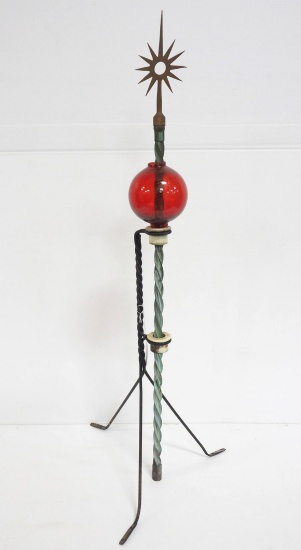 Twisted copper rod, red ball, star topper
