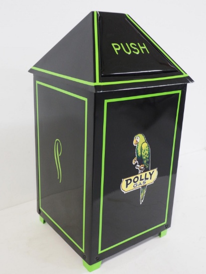 Metal trash can with Polly Gas paint