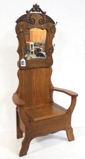 Oak child's hall tree bench