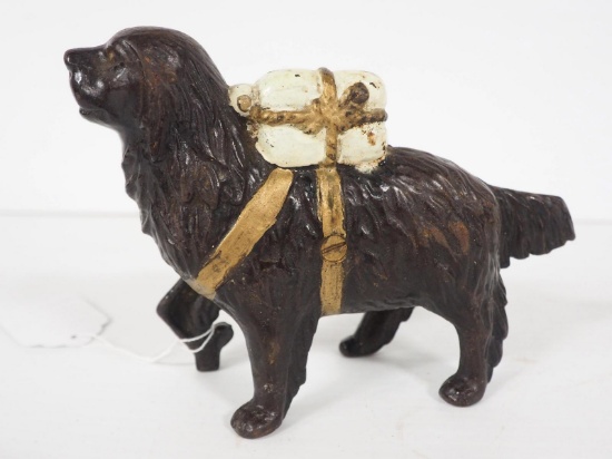 Dog with backpack cast iron bank