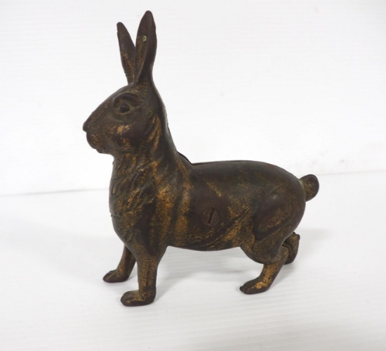 Cast iron long-eared rabbit bank