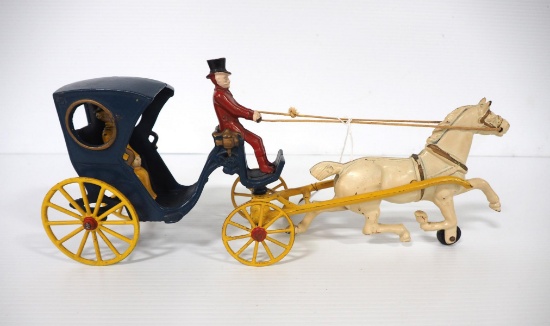 Cast iron horse-drawn 2-seat carriage