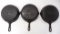 (3) Griswold No.8 cast iron skillets