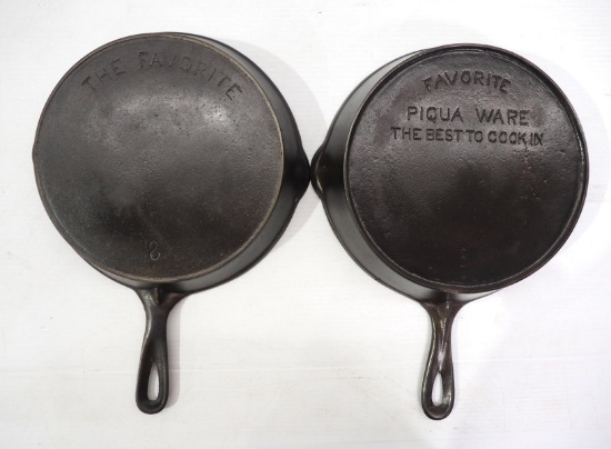 (2) Favorite No.8 cast iron skillets