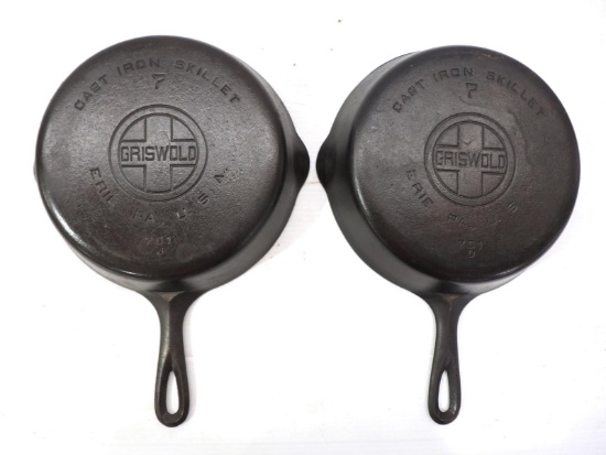 (2) Griswold No.7 cast iron skillets
